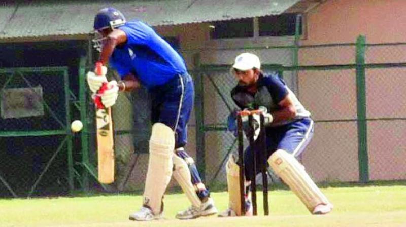 Action from the Rajiv Gandhi U-19 Twenty20 cricket tournament being played at the Lal Bahadur Stadium in Hyderabad on Thursday.
