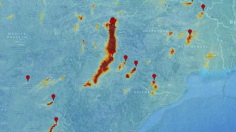 Another image shows high levels of carbon monoxide, commonly produce by fires, in Asia, Africa and South America. (Photo: AP)
