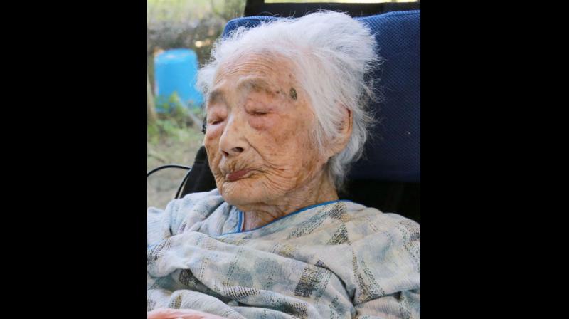 This Sept. 2015 photo shows Nabi Tajima, the worlds oldest person, a 117-year-old Japanese woman. (Photo: AP)