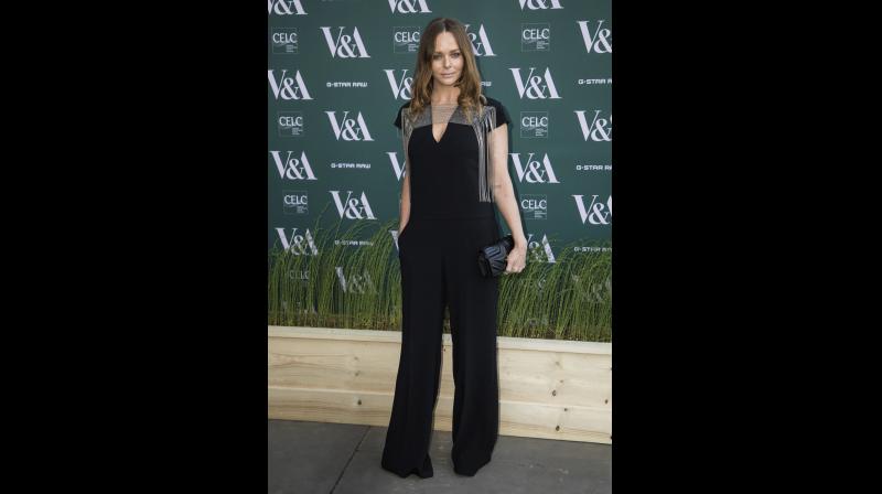 Fashion designer Stella McCartney poses for photographers upon arrival at the preview of the exhibition Fashioned from Nature at the Victoria and Albert Museum, in London, Wednesday, Apr. 18, 2018. (Photo: AP)