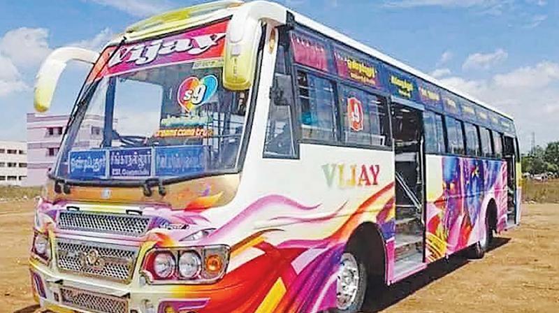 Vijay Bus Transports charges only  5 as ticket fare from school students on the five buses it operates in the city regardless of the route the school children travel. The new scheme, the company owner claims is first of its kind to be introduced.     Image; DC