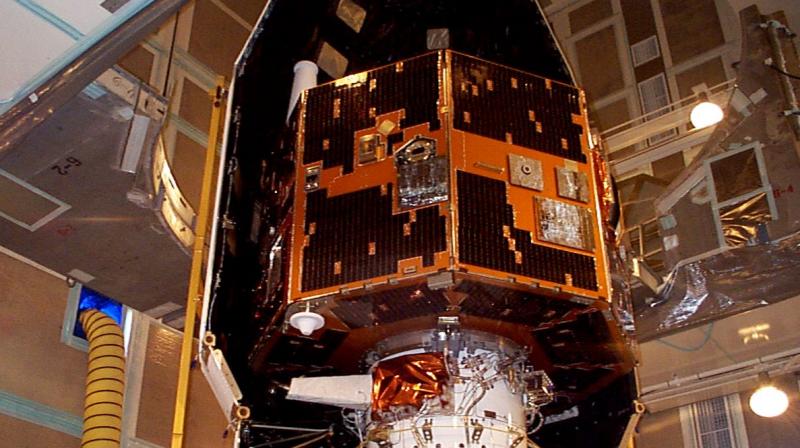 The IMAGE spacecraft undergoing launch preparations in early 2000. Credits: NASA