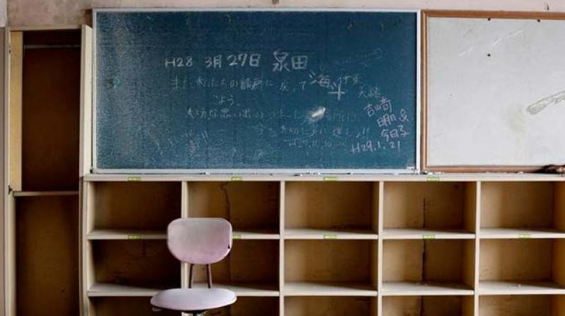 A classroom at Ukedo elementary school, damaged. (Reuters Photo)