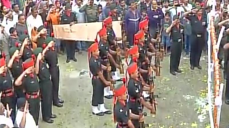 Wreath laying ceremony at Saurabh Farates funeral. (Photo: Twitter/ @ANI_news)