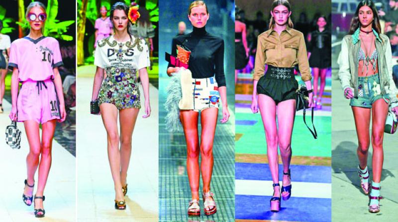 City shorts are another great option as they look great in anything from crisp white linen to brocades and thigh skimming ruffles. Wear it with a blazer, brogues and buttoned-up shirt. You also have skater shorts, which are wide-cut, baggy, low-slung and invariably printed with palm trees or something similar. Wear it with baseball T-shirts, high tops and shades to get the perfect look.