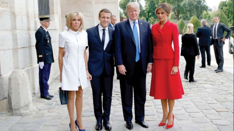 Brigitte Trogneux and Emmanuel Macron with Donald and Melania Trump in Paris.