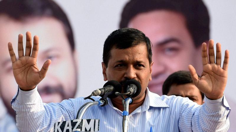 Delhi Chief Minister and AAP convener Arvind Kejriwal addressing the party rally in Lucknow on Sunday.  (Photo: PTI)