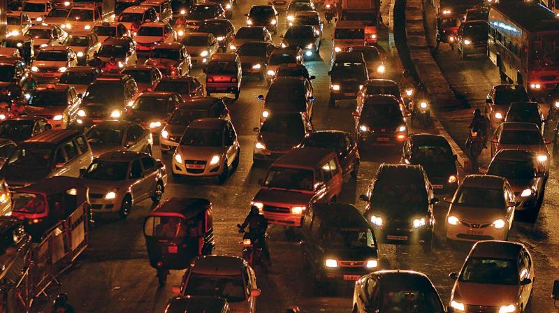 The traffic gridlock at Hebbal on Friday. (Photo: DC)