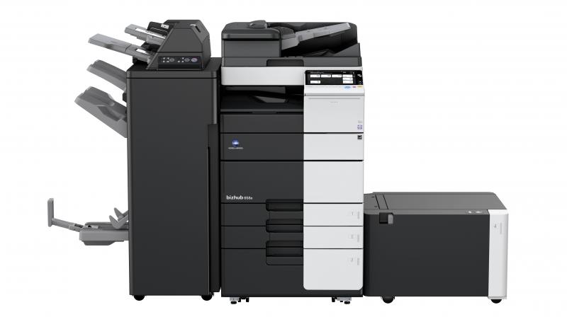 The printer is equipped with a large-capacity, high-speed Dual Scan Document Feeder (DSDF).