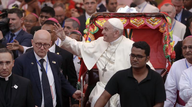 Francis arrived in Dhaka on Thursday from Myanmar, where he walked a diplomatic tightrope, publicly avoiding allegations that the army is waging an ethnic cleansing campaign against the Rohingya. (Photo: AP)