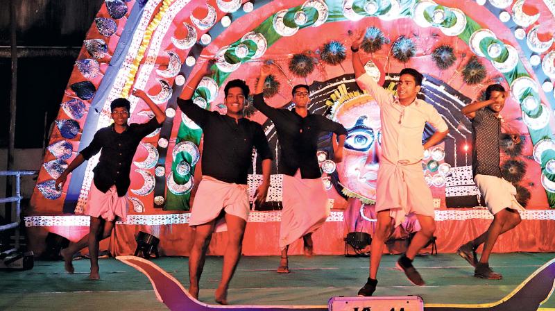 Students were performing and serving at 22nd food festival of named KL14-1956, a Kerala-based theme of B.Sc. Hotel & Catering Mgmt Dept. of the college