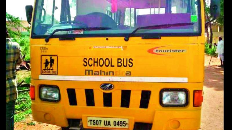 Officials booked a case against the school management for not deputing an attender in the bus for the childrens safety.