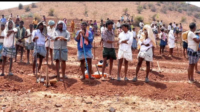 File picture of drought hit districts; (inset) Shankar Matolli. (Photo:KPN)