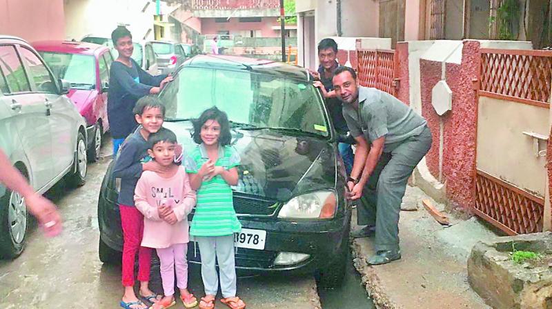 The GHMC had dug up the Azampura Chaderghat lane three weeks ago and left the work incomplete, resulting in flooding during the sudden showers on Thursday. A family who was travelling through the area with their children had a narrow escape.