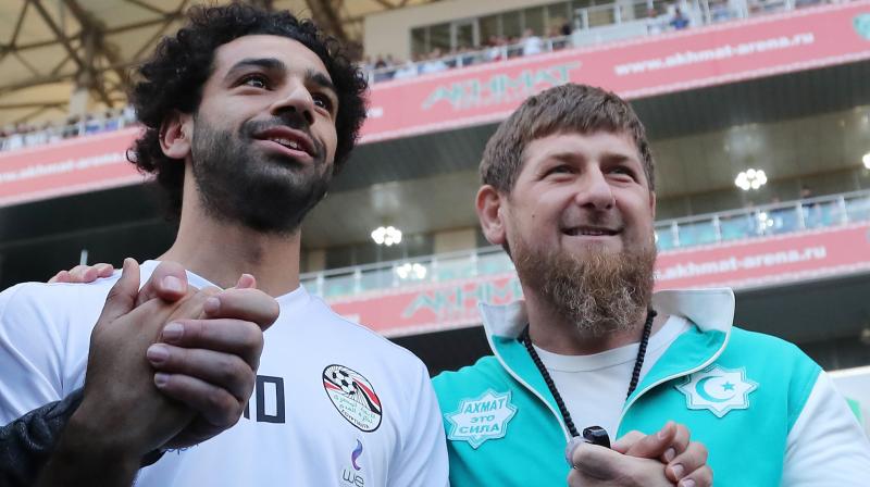 Ramzan Kadyrov asked Salah to accompany him back to the stadium, where the two posed for photos and greeted the 5,000 fans watching Egypt practice. (Photo: AP)