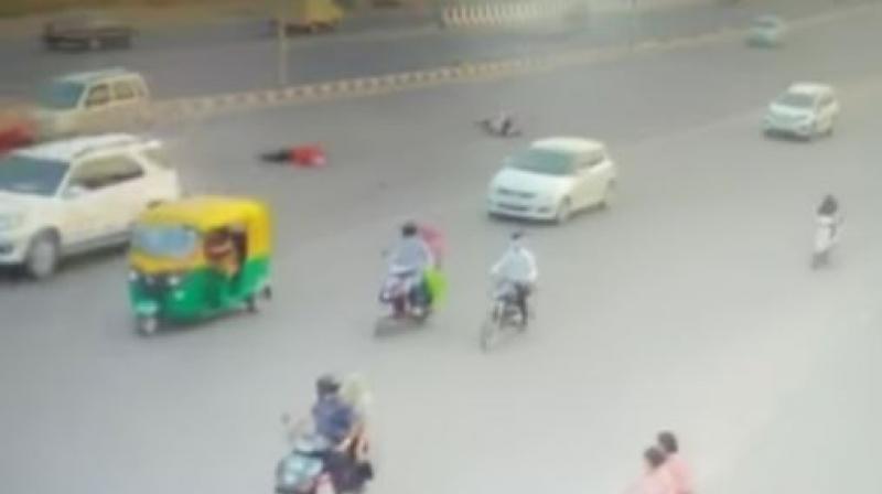 A 63-year-old woman died after she and her granddaughter were hit by a speeding car in Ahemdabad, Gujarat, on Saturday. (Photo: YouTube screengrab)