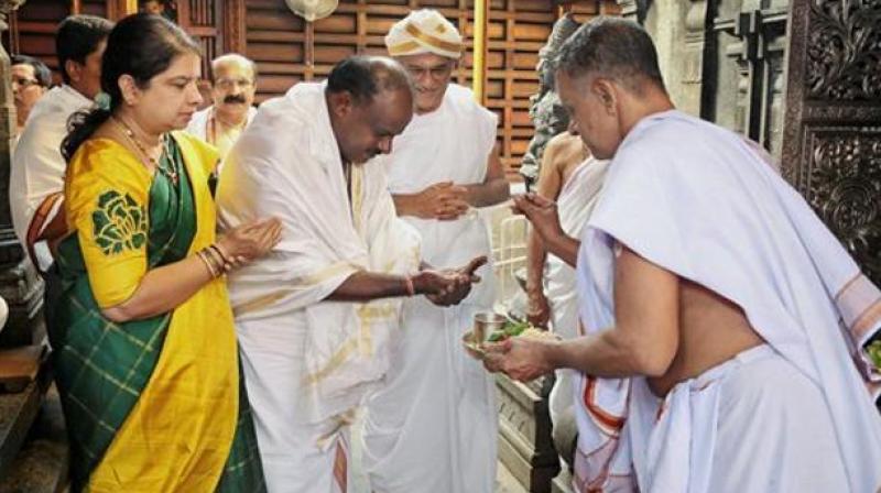 H D Kumaraswamy, who took oath as Karnataka CM on May 23, has set a record within 82 days of his tenure by visiting around 40 temples. (Photo: File | PTI)