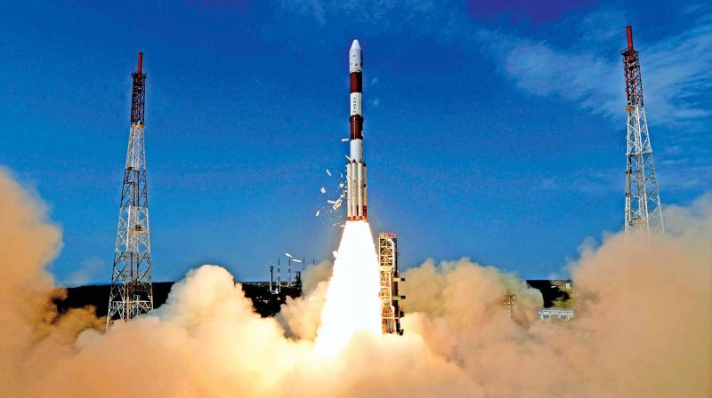 ISROs PSLV C38, carrying earth observation satellite Cartosat-2 Series and 30 co-passenger satellites of various countries, lifts off from Satish Dhawan Space Center in Sriharikota on Friday. (Photo: PTI)