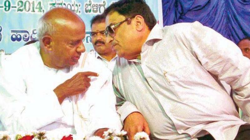 A file photo of senior Congress leader C.M. Ibrahim with Janata Dal (Secular) supremo H.D. Deve Gowda