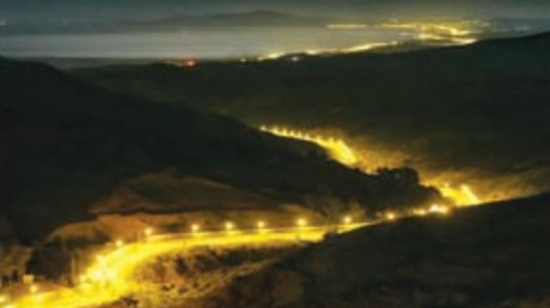 The picture with the caption Floodlighting along the Border was published recently in the home ministrys annual report for 2016-17. (Photo: MHA.nic.in)