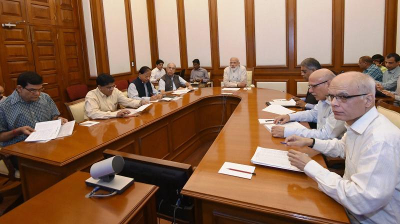 Narendra Modi chairing eighteenth interaction through PRAGATI - the ICT-based, multi-modal platform for Pro-Active Governance and Timely Implementation, in New Delhi. (Photo: PTI)