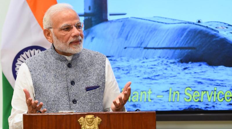 PM Modi while addressing the crew of INS Arihant said, The success of INS Arihant enhances Indias security needs. It is a major achievement for our entire nation. (Photo: Twitter | @narendramodi)