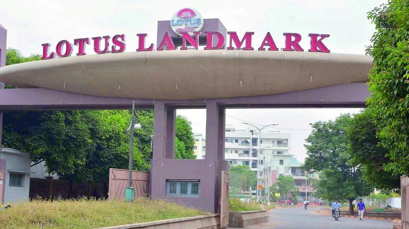 The entrance to the Lotus Landmark Colony near Ayodhyanagar in Vijayawada.