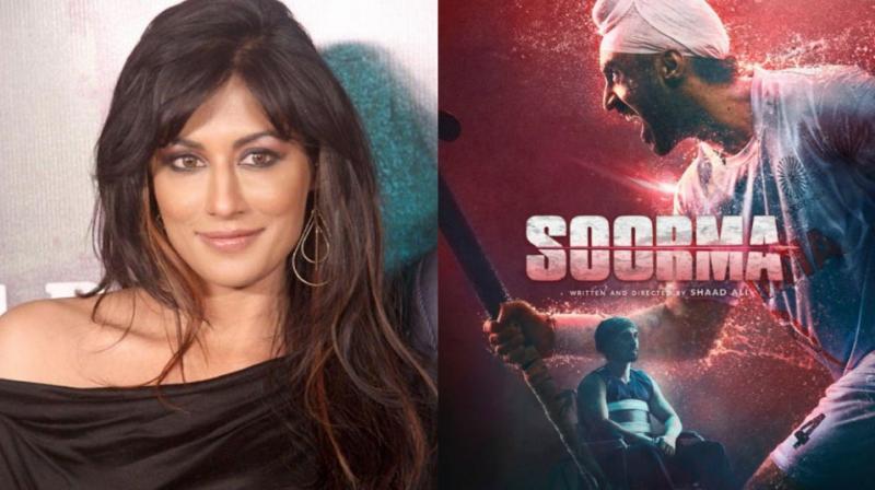 Chitrangada Singh and poster of Soorma.