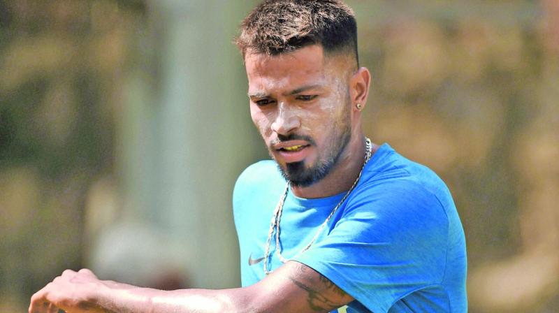 Hardik Pandya during a training session in New Delhi on Wednesday. (Photo: AP)