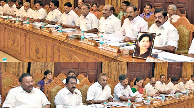 State finance minister O. Panneerselvam chairs the Tamil Nadu Cabinet meeting at the secretariat on Wednesday.  (Photo: DC)
