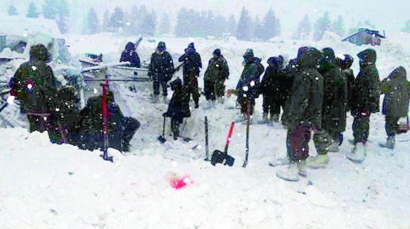 The Armys 51 Rashtriya Rifles camp at Manzgund in 2,580 m high Gurez area close to the Line of Control after it was struck by an avalanche on January 25 evening.