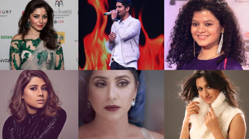 (Top to bottom, L-R) Kanika Kapoor, Amit Mishra, Palak Muchhal, Paroma Dasgupta, Neha Bhasin, Reewa Rathod.