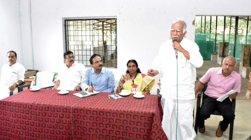 C.K. Nanu, MLA, speaks at the all-party peace meet convened to discuss clashes at Madapally College in Vadakara on Thursday.