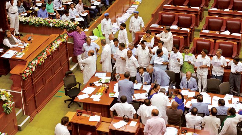 A view of the proceedings in the Assembly  during the winter session in Belagavi on Friday when the Legislature adjourned sine die. (Photo: DC)
