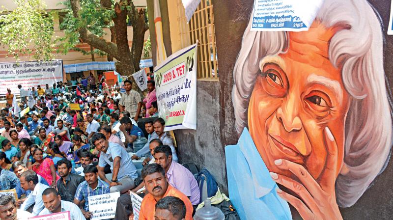 Government school secondary grade teachers protest for the third consecutive day in Chennai . (Photo:DC)