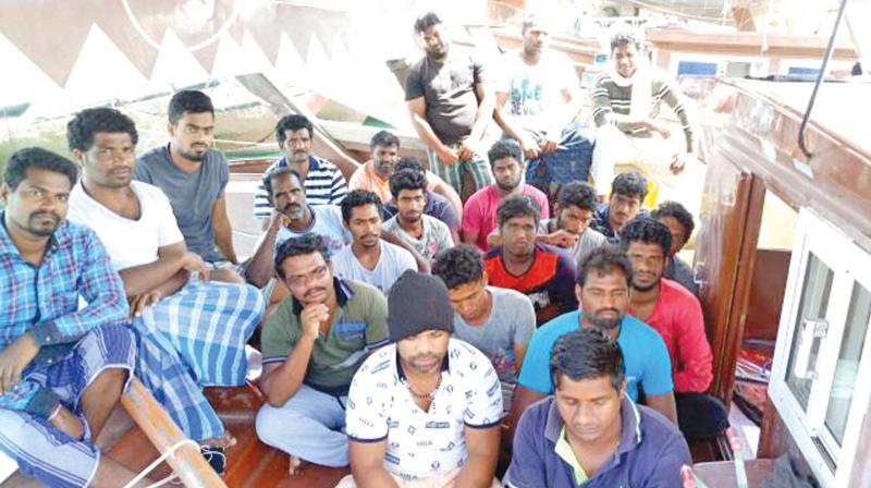 The group of 25 fishermen from Tamil Nadu, Kanyakumari District, who were detained by Iran in March. (Photo: DC)