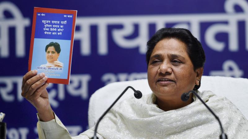 BSP supremo Mayawati at a press conference at the party office in Lucknow. (Photo: PTI)