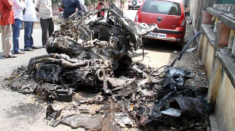 The mangled remains of BMW car after the accident.