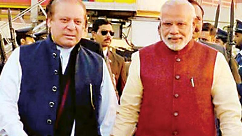 Prime Minister Narendra Modi and Pakistan PM Nawaz Sharif during Mr Modis unannounced visit to Lahore in December 2015.