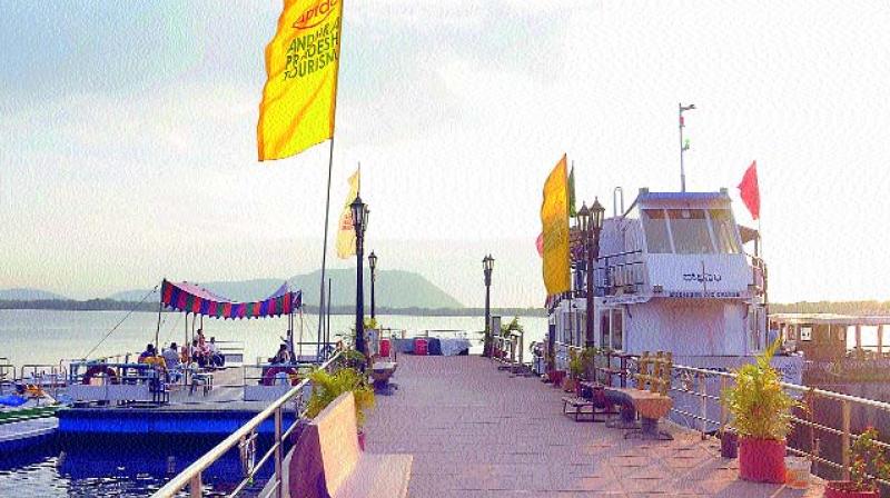 The Punnami Ghat wears a deserted look in Vijayawada on Thursday.(Photo: DC)