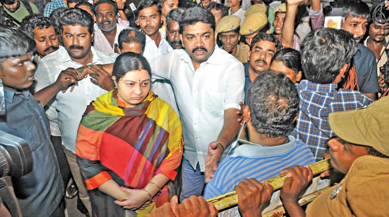 J. Deepa, niece of late chief minister J. Jayalalithaa, outside Veda Nilayam in Poes Garden where income tax officials conducted search and survey operations since Friday night. (Photo: DC)