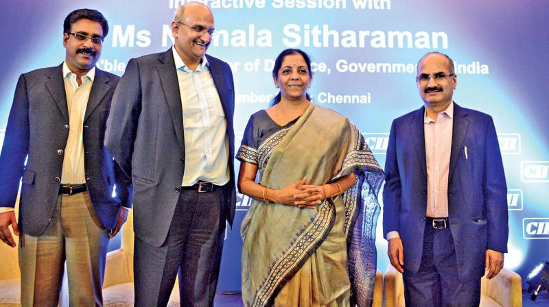 Defence Minister Nirmala Sitharaman at an  interaction with CII members in Chennai on Saturday. (Photo: DC)