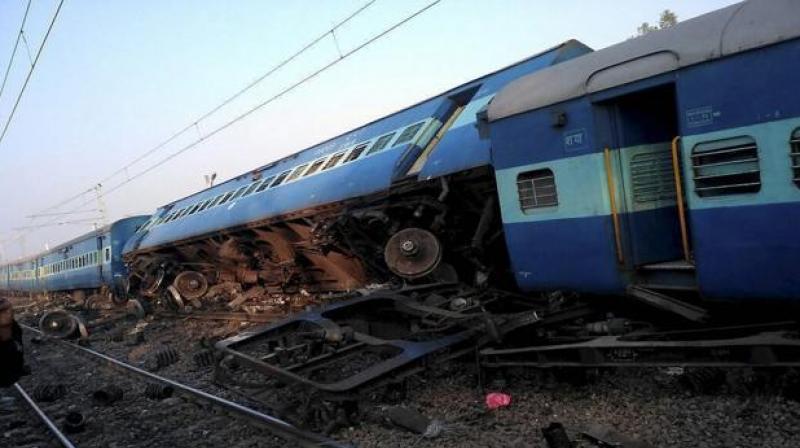 At 4:18 am on Friday, 13 coaches of the Vasco Da Gama-Patna Express derailed Uttar Pradesh, killing a 6-yr-old boy and his father, and injuring 9. (Photo: PTI)