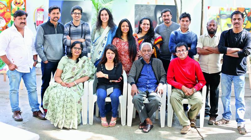 (standing, left to right) Sachin Sagare, Ganapati Hegde, Nishant Dange, Sanjana Reddy, Priyanka Aelay, Bakula Nayak, Ramesh Gorjala, Gundu Anjaneyulu, Hanumanth Rao, Sachin Jaltare (sitting, left to right) Anuradha Reddy, Maduri Baduri, G. Subramanian, Shyamal Mukharjee