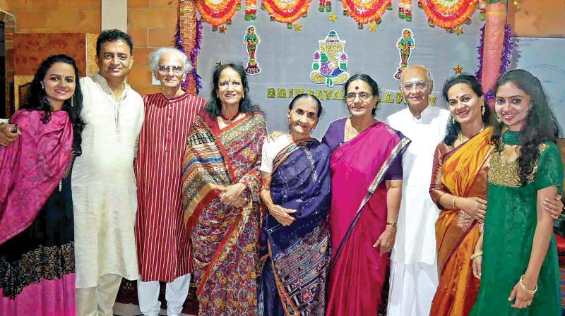 Padma Swaminathan looks pretty, besides being very happy and healthy, as she is flanked by her family celebrating her 101st birthday on December 1. Son Subramaniyan and his wife Dr N. Rajam on Padmas left, and son Jayaram and his wife Vani Jayaram are on her right. Granddaughters Nandini  Shankar and Ragini Shankar are on either side. (Photo: DC)