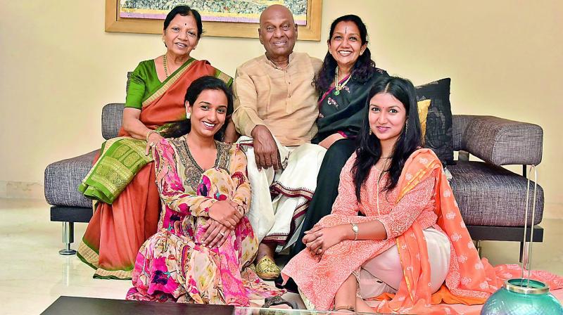 Radha, Raja and Kaushalya Reddy, along with their daughters Yamini and Bhavna Reddy (below)