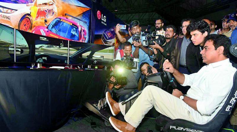 IT minister K.T. Rama Rao driving a sports car at Gamer Connect Event, 2017 on Saturday.