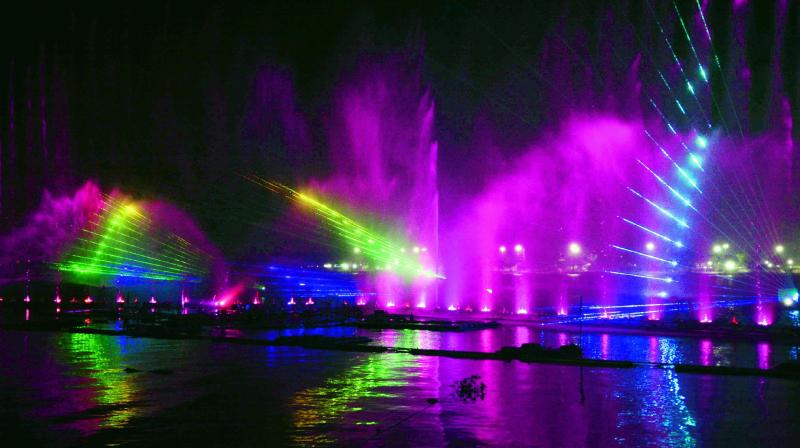 Trail run of attractive laser show at Bhavani Island in river Krishna. Chief Minister N. Chandrababu Naidu will inaugurate the laser show on December 13.