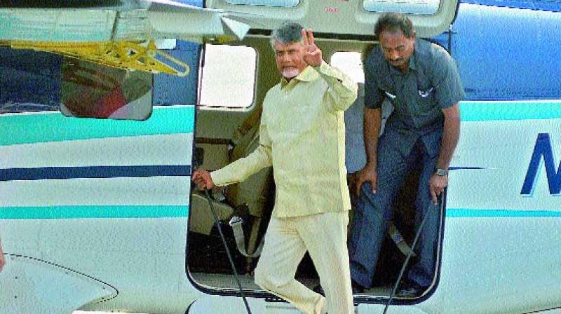 Chandrababu Naidu took the plane to reach Gannavaram airport on his way to Delhi. The flight was arranged on the request of Union minister Ashok Gajapati Raju in collaboration with Spicejet. (Photo: DC)