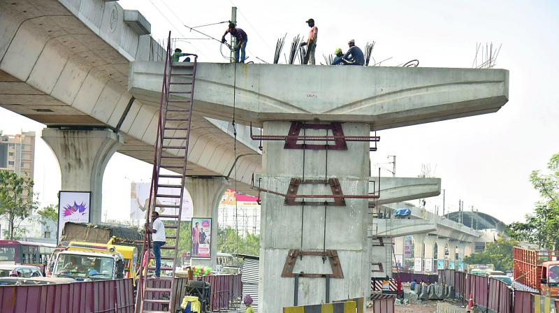 Flyover construction work in progress at LB Nagar. (Photo: DC)